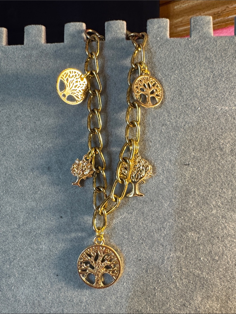Hand Crafted Gold Tone Tree of Life Charm bracelet